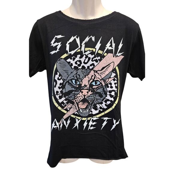 Womens (S) New In Pkg Recycled Karma/Odd People Black Social Anxiety Graphic Tee - Picture 1 of 6